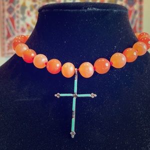 Lucky Brand beaded necklace with cross pendant